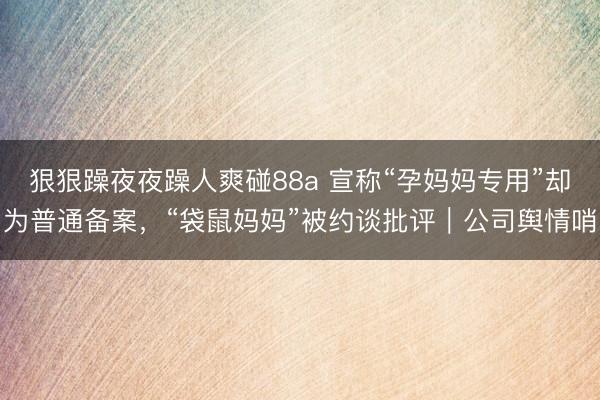狠狠躁夜夜躁人爽碰88a 宣称“孕妈妈专用”却为普通备案，“袋鼠妈妈”被约谈批评｜公司舆情哨