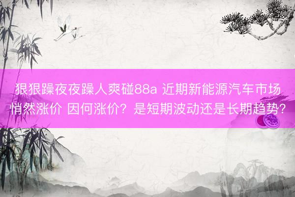 狠狠躁夜夜躁人爽碰88a 近期新能源汽车市场悄然涨价 因何涨价？是短期波动还是长期趋势？