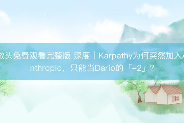 做头免费观看完整版 深度｜Karpathy为何突然加入Anthropic，只能当Dario的「-2」？