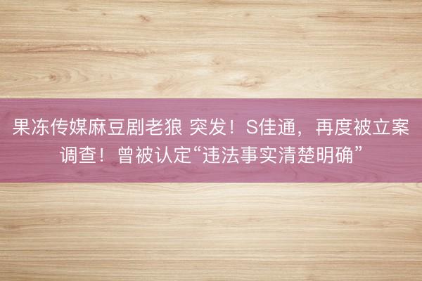 果冻传媒麻豆剧老狼 突发！S佳通，再度被立案调查！曾被认定“违法事实清楚明确”