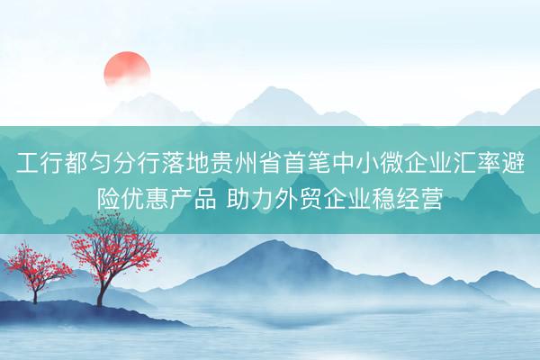 工行都匀分行落地贵州省首笔中小微企业汇率避险优惠产品 助力外贸企业稳经营