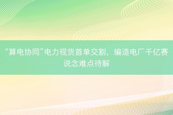 “算电协同”电力现货首单交割,编造电厂千亿赛说念难点待解