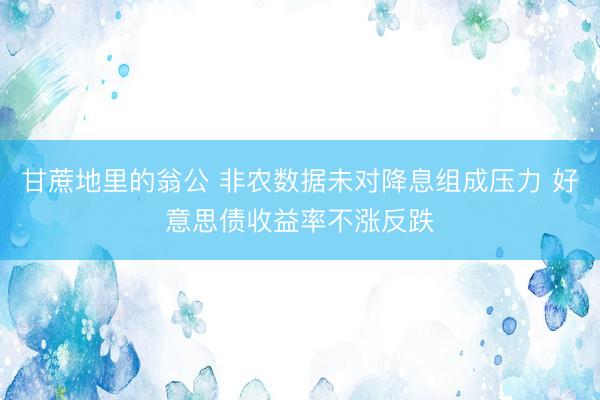 甘蔗地里的翁公 非农数据未对降息组成压力 好意思债收益率不涨反跌