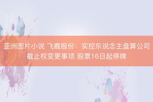 亚洲图片小说 飞鹿股份:实控东说念主盘算公司截止权变更事项 股票16日起停牌
